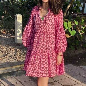 Oliphant Red, Pink and White Patterned Dress